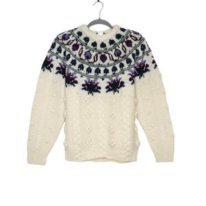 WOOLRICH VINTAGE Fair Isle Pom Chunky Knit Crew Neck Wool Sweater Size L